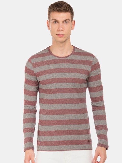 

Cherokee Men Grey & Maroon Striped Round Neck T-shirt