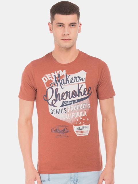 

Cherokee Men Orange Printed Slim Fit Round Neck Pure Cotton T-shirt