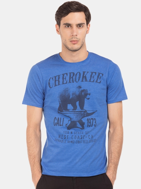 

Cherokee Men Blue Printed Slim Fit Round Neck Pure Cotton T-shirt