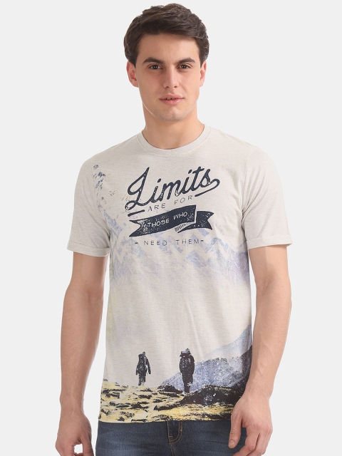 

Cherokee Men Cream-Coloured Printed Round Neck T-shirt