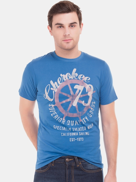 

Cherokee Men Blue Printed Round Neck Pure Cotton T-shirt