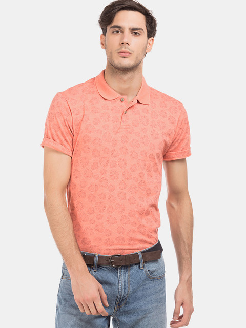 

Cherokee Men Orange Printed Polo Collar T-shirt
