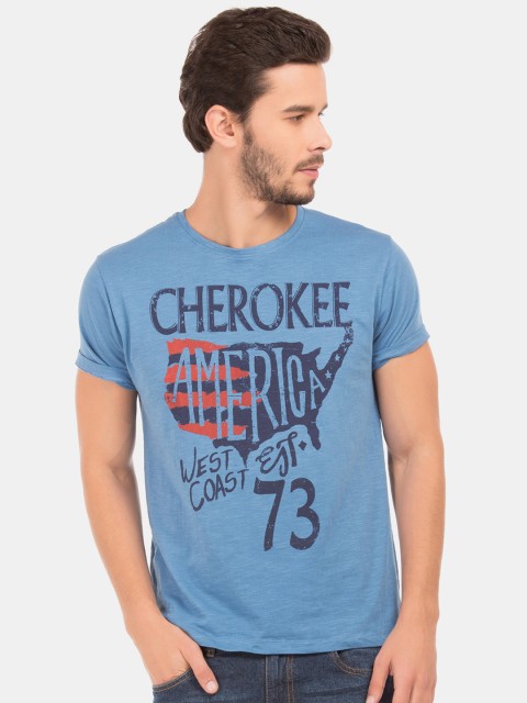 

Cherokee Men Blue Printed Round Neck T-shirt