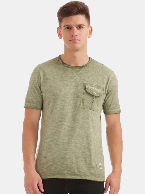 

Cherokee Men Olive Green Solid Slim Fit Round Neck T-shirt