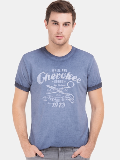 

Cherokee Men Blue Printed Round Neck Pure Cotton T-shirt