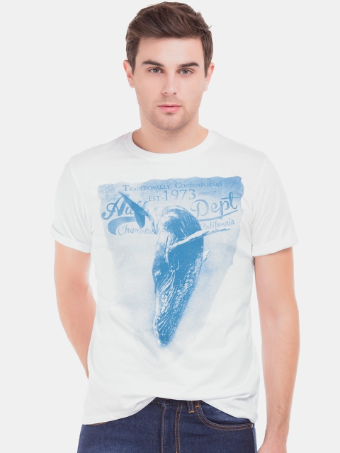 

Cherokee Men White & Blue Printed Round Neck T-shirt