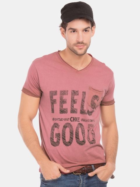 

Cherokee Men Rust-Red Printed V-Neck T-shirt