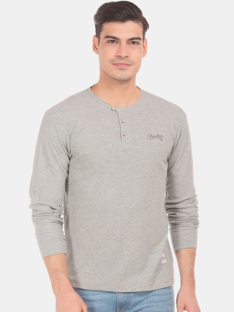 

Cherokee Men Grey Self Design Henley Neck T-shirt