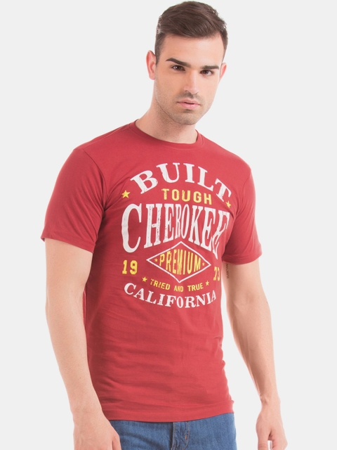 

Cherokee Men Red Printed Round Neck Slim Fit Pure Cotton T-shirt