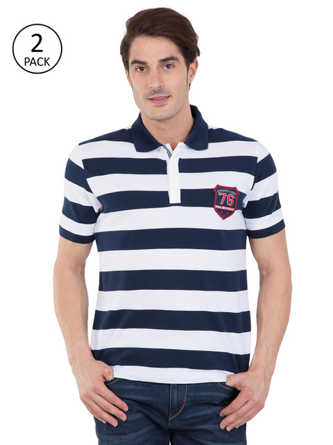 

Jockey Men Pack Of 2 Navy Blue & White Striped Polo Collar T-shirt