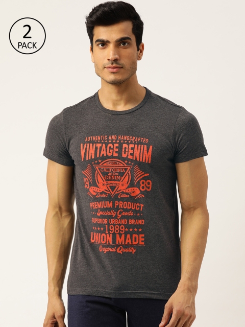 

Sweet Dreams Men Pack Of 2 Charcoal Grey & Orange Printed Lounge T-Shirt