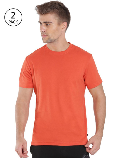 

Jockey Men Pack of 2 Orange Solid Comfort Fit Round Neck Sports T-shirt