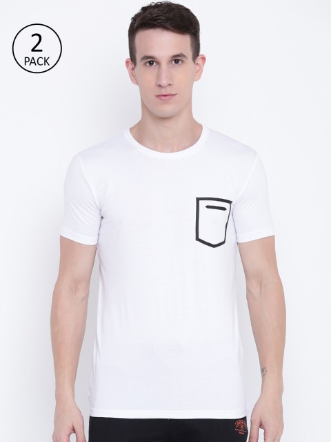 

Sweet Dreams Men Pack Of 2 White Solid Lounge T-shirt With Printed Pocket Detail