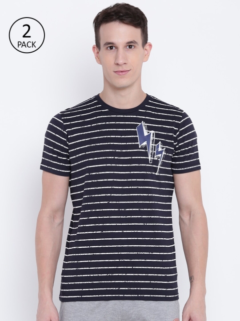 

Sweet Dreams Men Pack of 2 Navy Blue & White Striped Lounge T-shirt