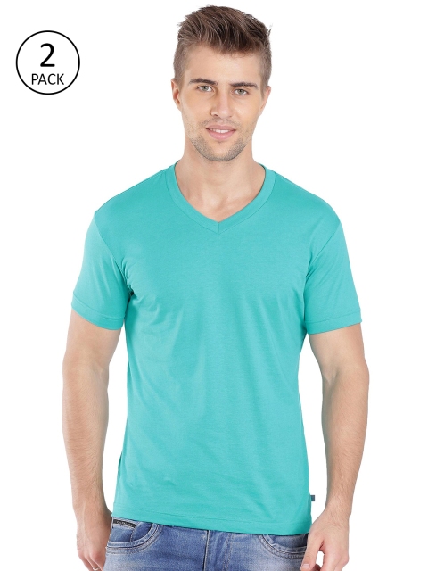 

Jockey Athleisure Men Pack of 2 Teal Green Regular Fit Solid V-Neck T-shirt