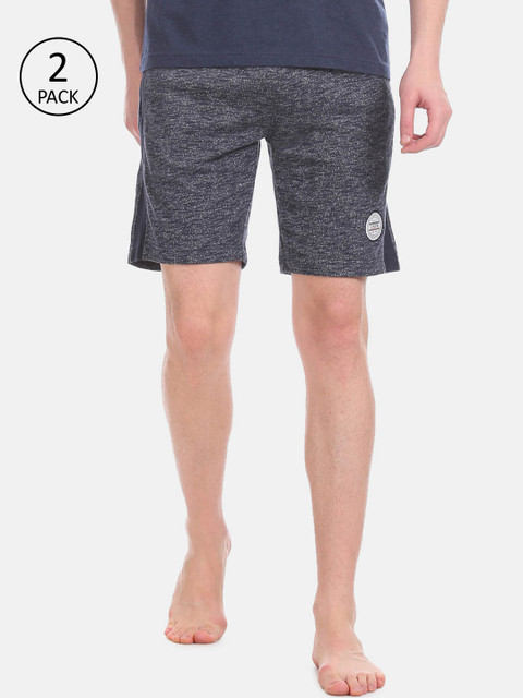 

U.S. Polo Assn. Pack of 2 Men Grey & Navy Blue Solid Lounge Shorts