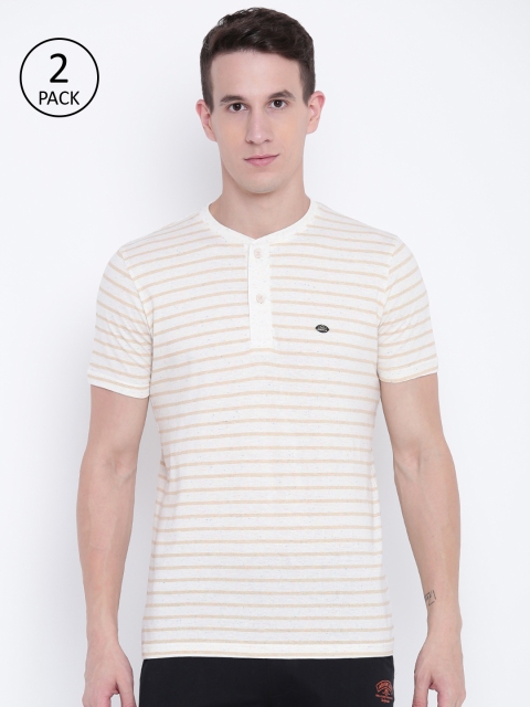 

Sweet Dreams Men Pack of 2 Off-White & Beige Striped Lounge T-shirt