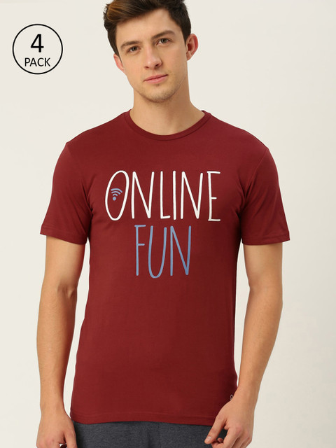 

Undercolors of Benetton Men Pack of 4 Maroon Printed Lounge T-shirt