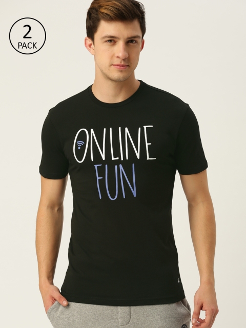 

Undercolors of Benetton Men Pack Of 2 Black Printed Round Neck Lounge T-shirt