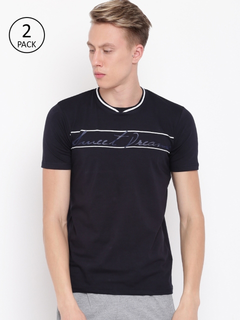 

Sweet Dreams Men Pack Of 2 Navy Blue Printed Round Neck Lounge T-shirt
