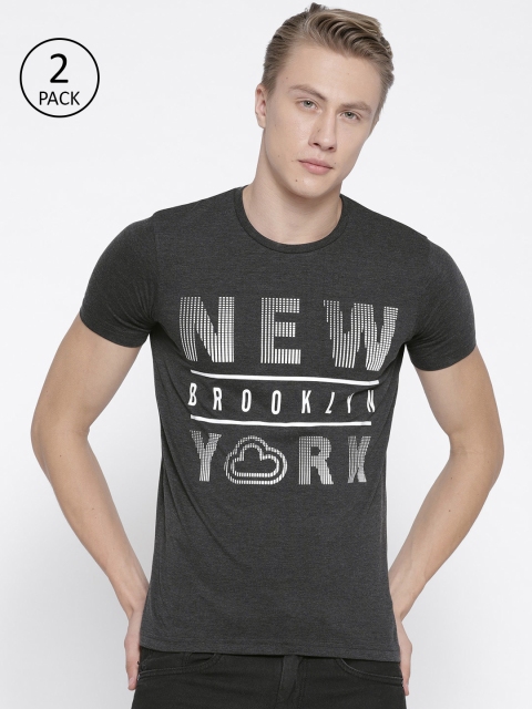 

Sweet Dreams Men Pack of 2 Charcoal Grey Printed Round Neck T-shirts