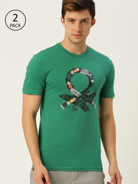 

Undercolors of Benetton Men Pack of 2 Green Brand Print Lounge T-shirt