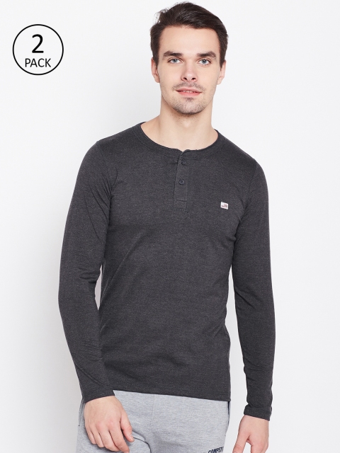 

Sweet Dreams Men Pack of 2 Charcoal Grey Solid Henley Neck T-shirt