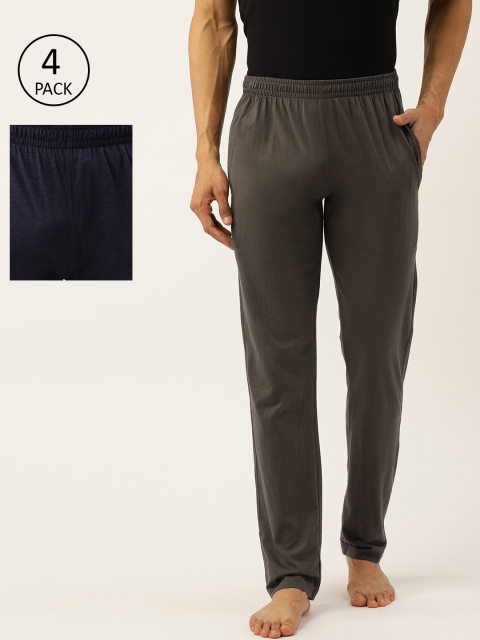 

Sweet Dreams Men Pack of 4 Navy Blue & Charcoal Grey Solid Lounge Pants