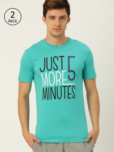 

Undercolors of Benetton Pack of 2 Men Sea Green Printed Round Neck Lounge T-shirts
