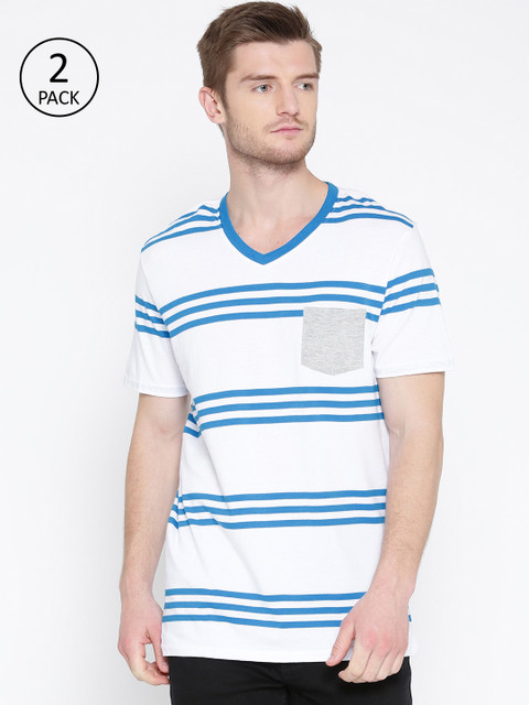 

Undercolors of Benetton Men Pack Of 2 White & Blue Striped V-Neck T-shirt