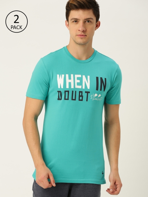 

Undercolors of Benetton Men Pack Of 2 Sea Green Printed Lounge T-shirt