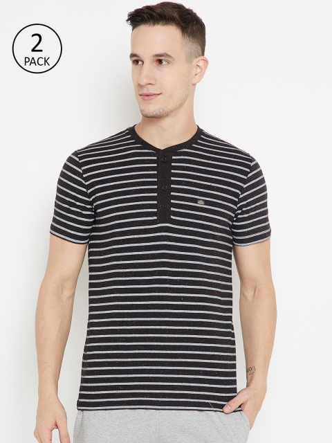 

Sweet Dreams Men Pack Of 2 Black Striped Henley Neck T-shirt
