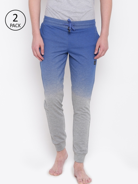 

Sweet Dreams Men Pack Of 2 Grey Melange & Blue Dyed Lounge Pants
