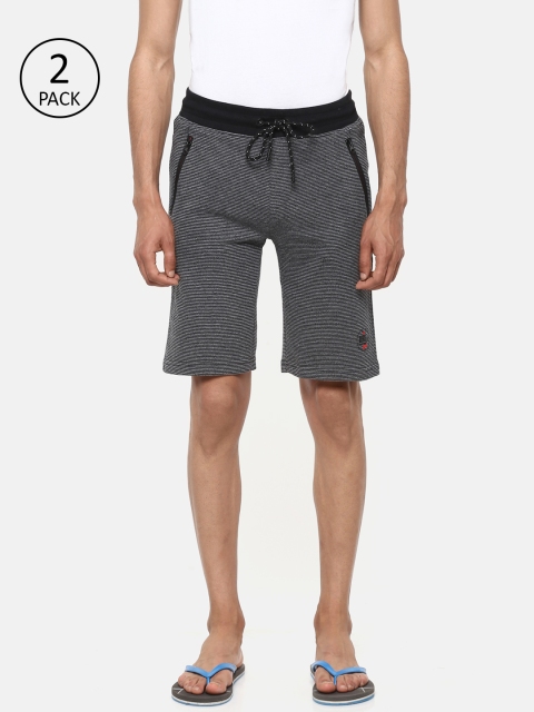 

Sweet Dreams Men Pack Of 2 Black & Grey Striped Lounge Shorts