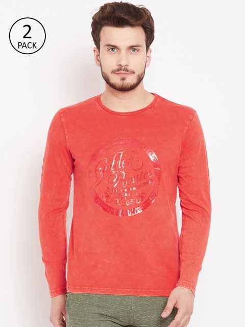 

Sweet Dreams Men Pack Of 2 Coral Red Printed Round Neck Lounge T-shirt
