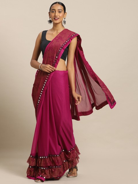 

Mirchi Fashion Purple Solid Polyester Saree with Embellishment and Ruffles