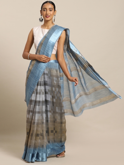 

Mirchi Fashion Grey & Turquoise Blue Polycotton Woven Design Saree