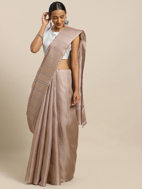 

Mirchi Fashion Taupe & Grey Art Silk Striped Saree