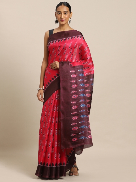 

Mirchi Fashion Pink Art Silk Printed Ikat Saree