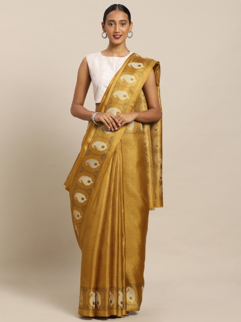 

Mirchi Fashion Golden Solid Art Silk Saree, Gold