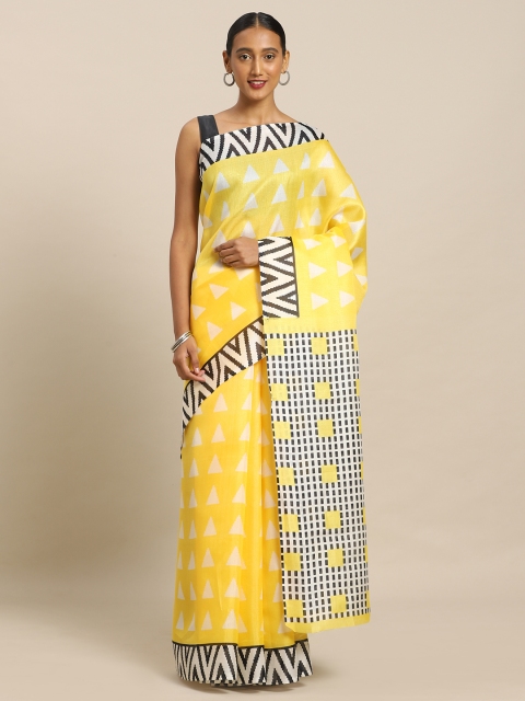 

Mirchi Fashion Yellow & White Art Silk Printed Khadi Saree