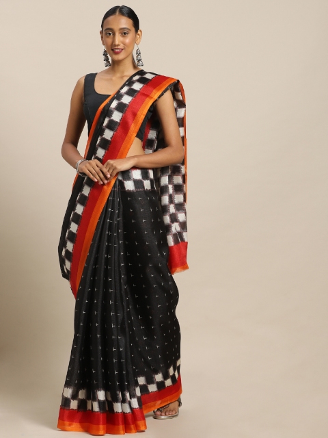 

Mirchi Fashion Black & White Art Silk Printed Khadi Saree