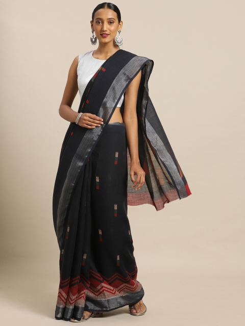

Mirchi Fashion Black & Red Linen Blend Printed Saree