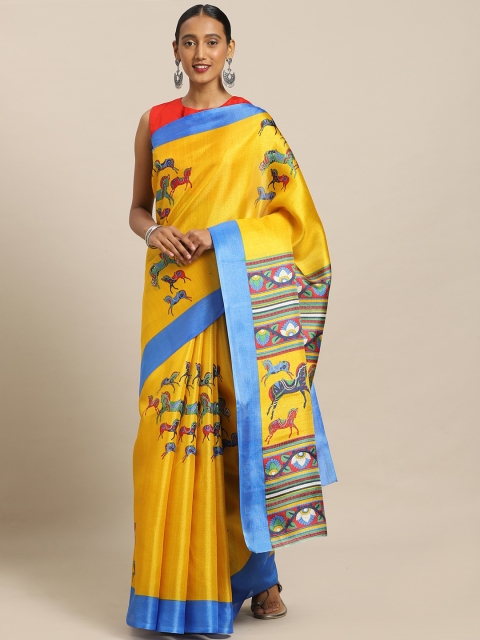 

Mirchi Fashion Yellow Art Silk Printed Khadi Saree