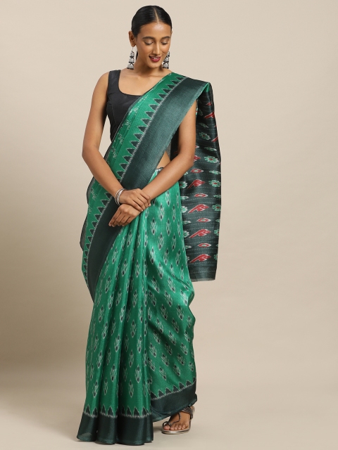

Mirchi Fashion Green & Off-White Art Silk Printed Ikat Saree