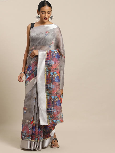 

Mirchi Fashion Grey & Navy Blue Polycotton Floral Printed Saree