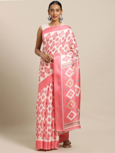 

Mirchi Fashion Pink & Off-White Art Silk Printed Khadi Saree