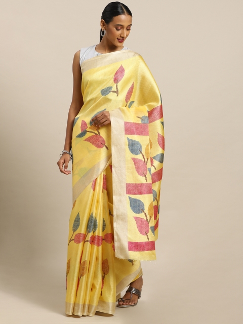 

Mirchi Fashion Yellow & Pink Art Silk Printed Khadi Saree