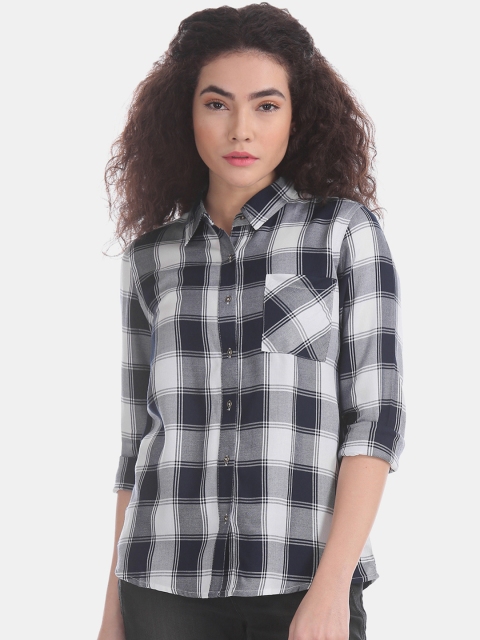 

Cherokee Women Navy Blue & Off-White Regular Fit Checked Casual Shirt