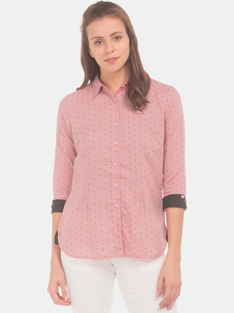 

Cherokee Women Dusty Pink & Charcoal Grey Regular Fit Printed Casual Shirt